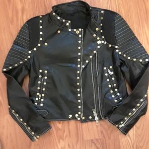 Faux leather punk gold studded biker jacket